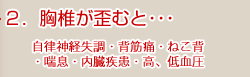 胸椎が歪むと･･･ 自律神経失調・背筋痛・ねこ背・喘息・内臓疾患・高、低血圧などの症状が発生する危険があります。